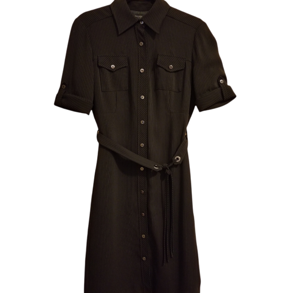 Tahari Pinstripe Button Up Belted Shirt Dress Size Us 6